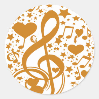 Sticker Rond Étoiles, cœurs et notes de musique, Or_