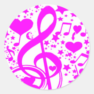 Sticker Rond Étoiles, cœurs et notes de musique - Rose