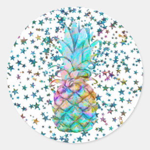 Sticker Rond Étoiles d'ananas tropicales Couleur Splash Luau Pa