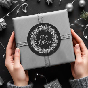 Sticker Rond Étoiles d'argent Joyeux Noël