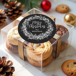 Sticker Rond Étoiles d'argent Joyeux Noël