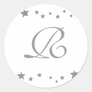 Sticker Rond Étoiles d'argent, sceaux Mariages Monogrammes
