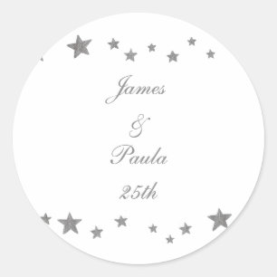 Sticker Rond Étoiles d'argent vivantes Ajouter nom Anniversaire