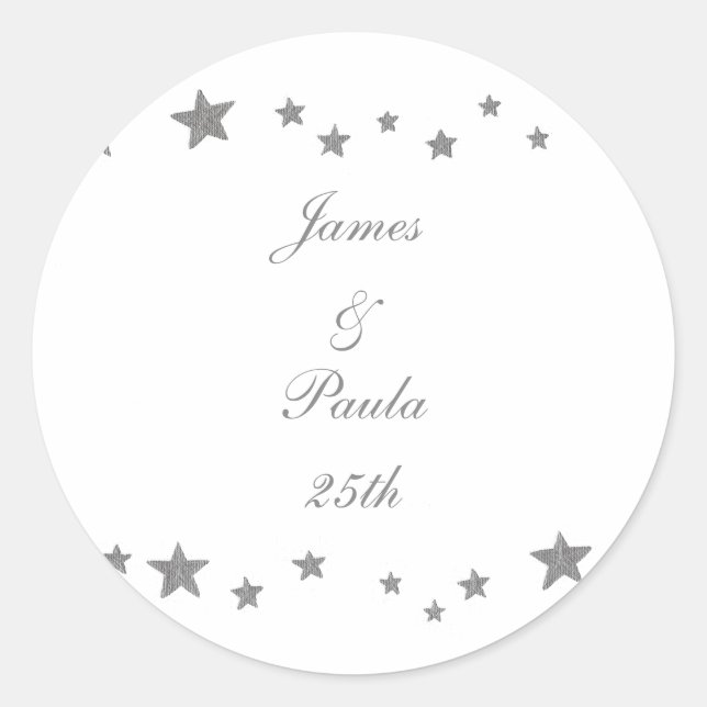 Sticker Rond Étoiles d'argent vivantes Ajouter nom Anniversaire (Devant)