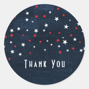 Sticker Rond Étoiles de denim rouge blanc & bleu Faveur de fête