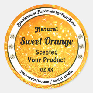 Sticker Rond Etoiles de Parties scintillant orange de luxe Étiq