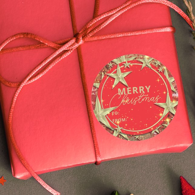 Sticker Rond Étoiles d'or chatoyantes sur Noël Parties scintill (Créateur téléchargé)