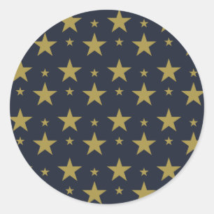 Sticker Rond Étoiles dorées sur fond bleu marine – Élégant et i
