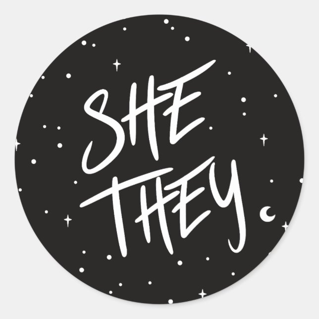 Sticker Rond Étoiles Elle/Ils Pronounes (Devant)