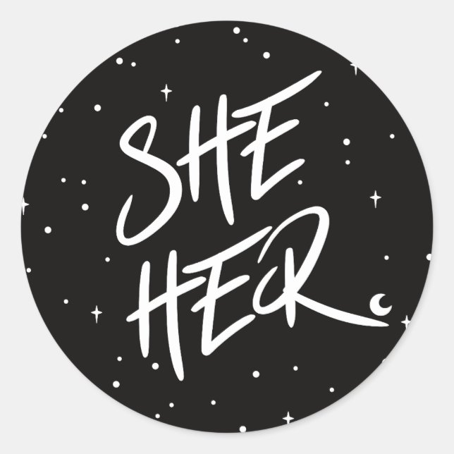 Sticker Rond Étoiles Elle Ses Pronounes (Devant)