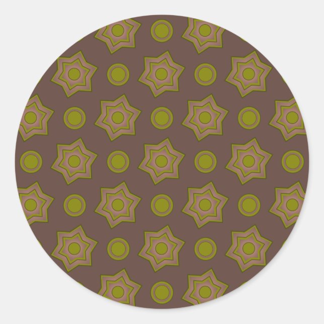 Sticker Rond Étoiles et cercles en brun et vert (Devant)