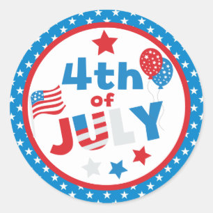 Sticker Rond Étoiles et drapeau rouge, blanc et bleu du 4 juill