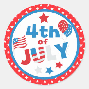Sticker Rond Étoiles et drapeau rouge, blanc et bleu du 4 juill