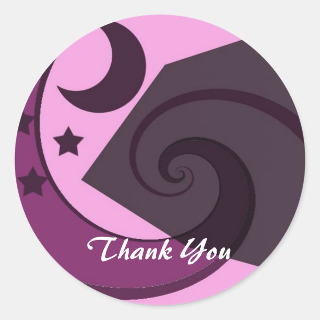 Sticker Rond Étoiles et Lune Fantaisistes Merci (Devant)