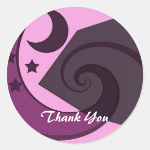 Sticker Rond Étoiles et Lune Fantaisistes Merci