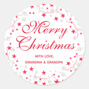 Sticker Rond Étoiles et ornements de Noël Personnalisé