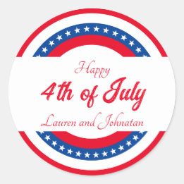 Sticker Rond Étoiles et rayures Rouge Blanc et Merci bleu