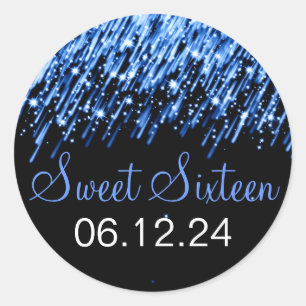 Sticker Rond Étoiles filantes de sweet sixteen bleues