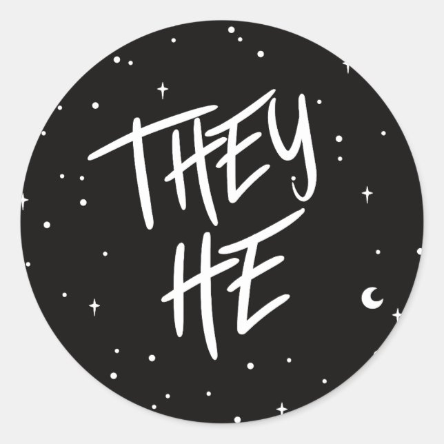 Sticker Rond Étoiles Ils/Il Pronounes (Devant)