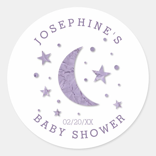 Sticker Rond Étoiles Lavande Lune Baby shower Favoriser les éti (Devant)