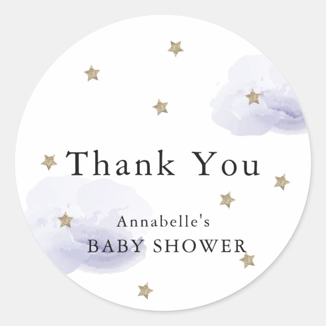 Sticker Rond Etoiles & Lavender Nuages Baby shower Merci (Devant)