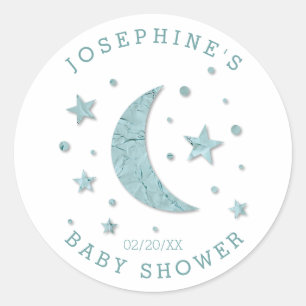 Sticker Rond Étoiles Moon Mint Baby shower Favoriser les étique