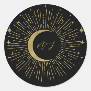 Sticker Rond Étoiles noires et dorées Soleil céleste Explosion