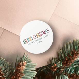 Sticker Rond Étoiles Rétro Mignonnes Noël Joyeux Couleur Vintag