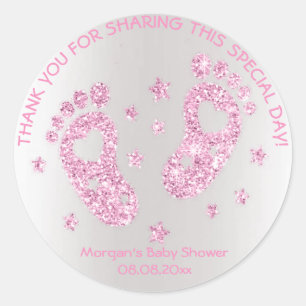 Sticker Rond Etoiles roses Pieds Baby shower Favoriser Merci fi