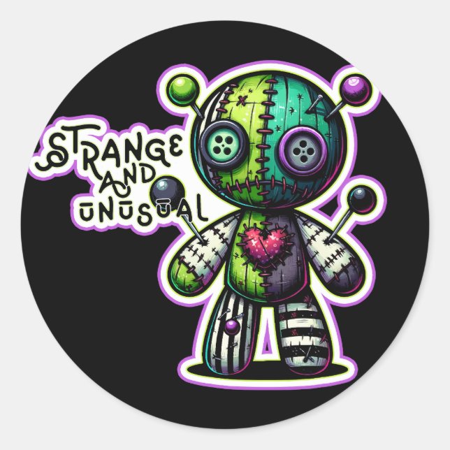 Sticker Rond Étrange et inhabituel ours en voodoo violet vert c (Devant)
