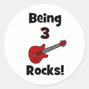 Sticker Rond Être 3 Rochers ! Avec Guitare Rockstar Rocker