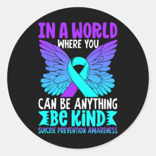 Sticker Rond Être Type Papillon Turquoise Purple Ribbon Suicide