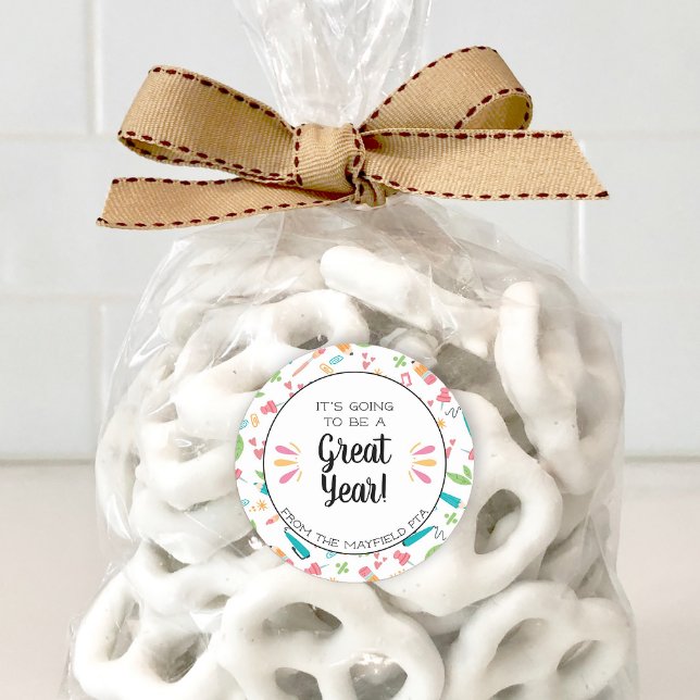 Sticker Rond Être une grande année Retour à l'école (A cute editable sticker for back to school treats.)