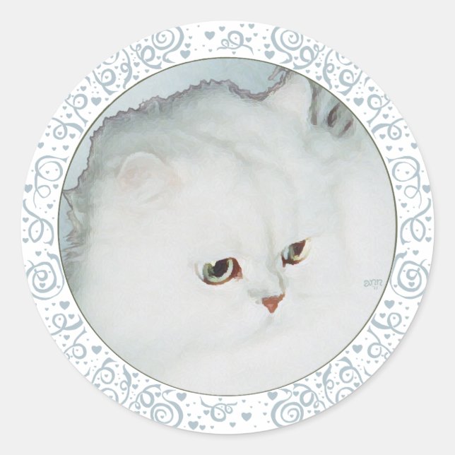 Sticker Rond Étude de tête de chat persan argenté (Devant)