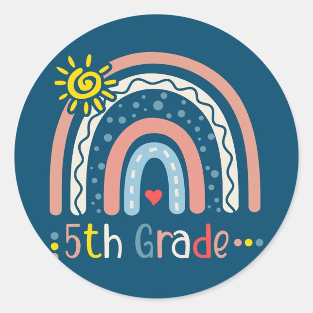 Sticker Rond Étudiant de 5e année Boho Rainbow Retour à (Devant)