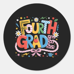 Sticker Rond Étudiant De Quatrième Année De Retour À L'École He