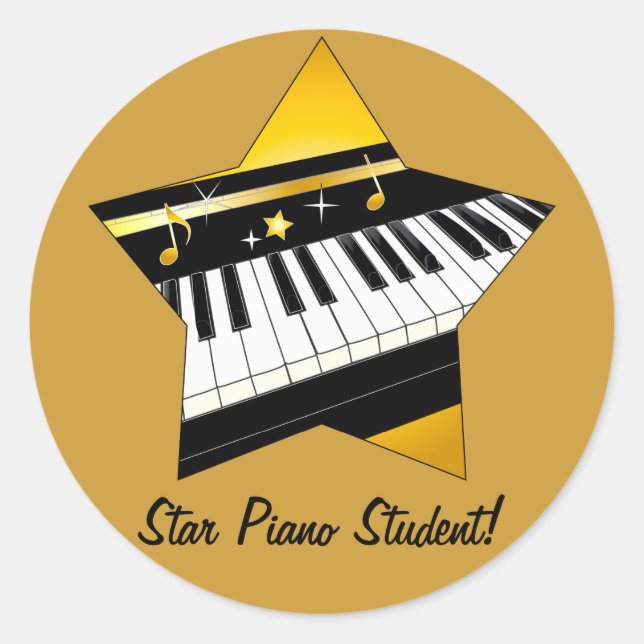 Sticker Rond Étudiant en piano Star (Devant)