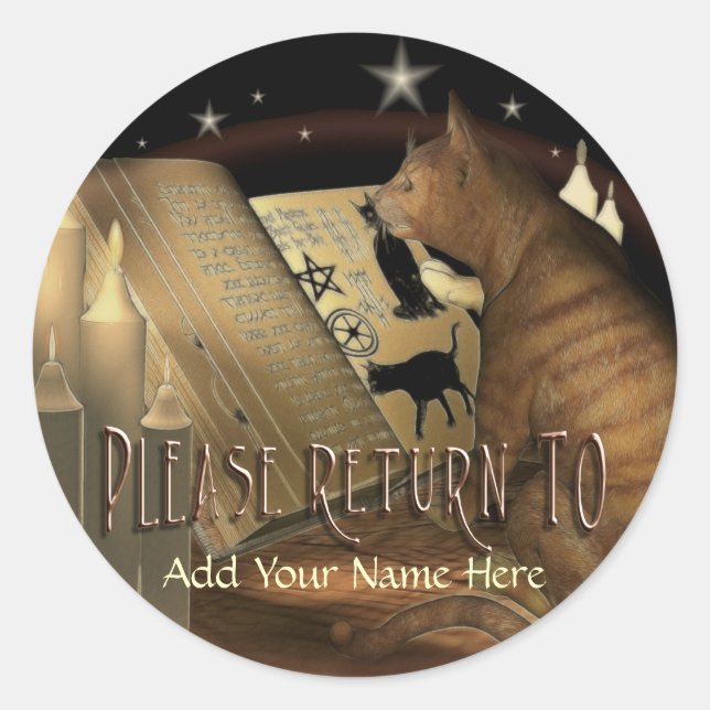 Sticker Rond Étudier les leçons de chats Plaque (Devant)