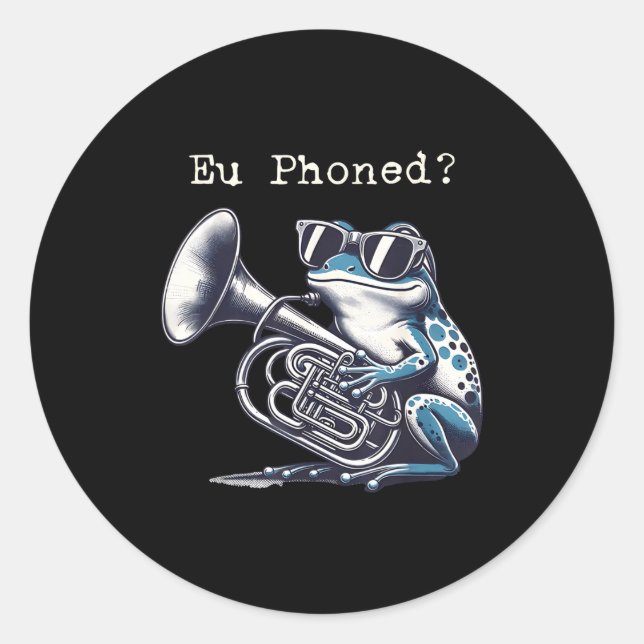 Sticker Rond Eu Phoned Funny Euphonium Frog Music Band Pun  (Devant)