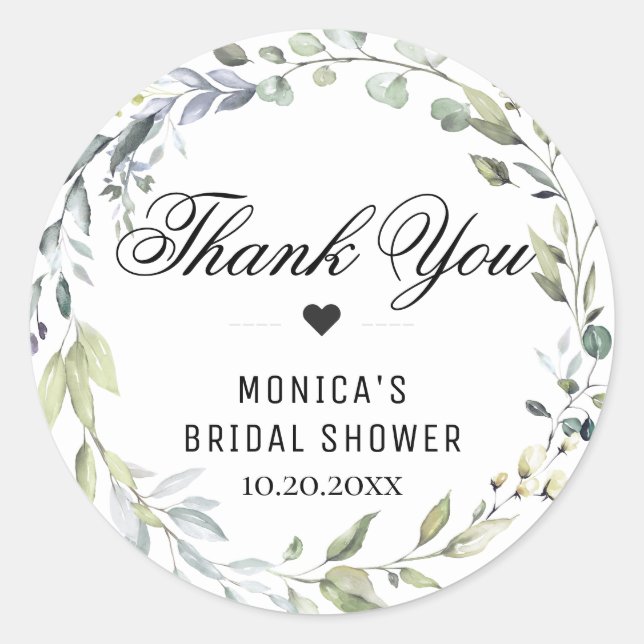 Sticker Rond Eucalyptus à l'aquarelle Baby Shower Fille (Devant)