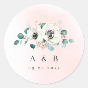 Sticker Rond Eucalyptus anemone floral rustique monogramme clas