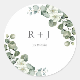 Sticker Rond Eucalyptus aquarelle Rustic Greenery Mariage
