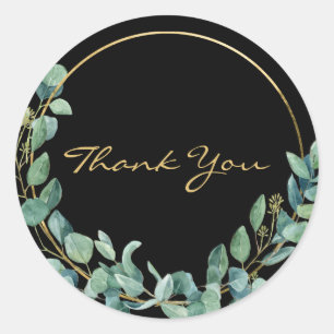 Sticker Rond Eucalyptus aquarelle sur Merci de couronne d'or