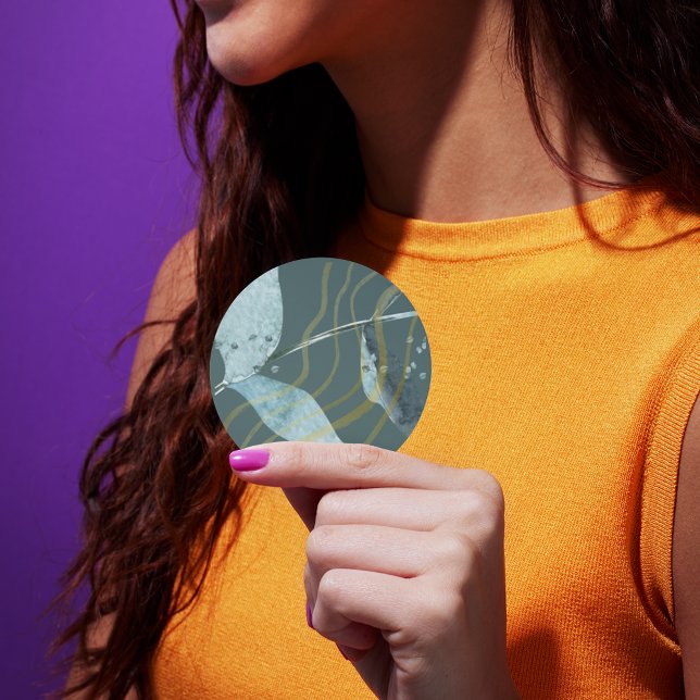 Sticker Rond Eucalyptus aquarelle, Vagues d'or | Mariage modern (Créateur téléchargé)