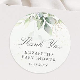 Sticker Rond Eucalyptus Baby shower Feuille Merci
