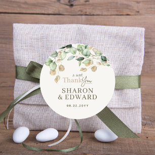 Sticker Rond Eucalyptus Botanique Mariage vert & or