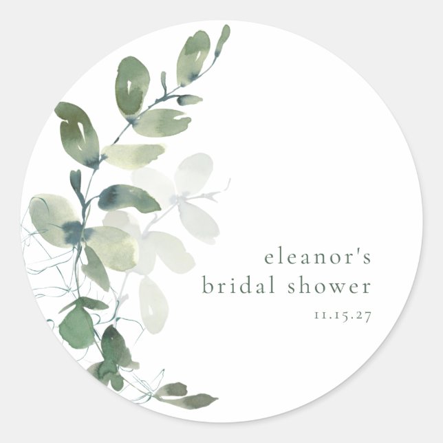 Sticker Rond Eucalyptus Botanique Moderne Personnalisé Bridal S (Devant)