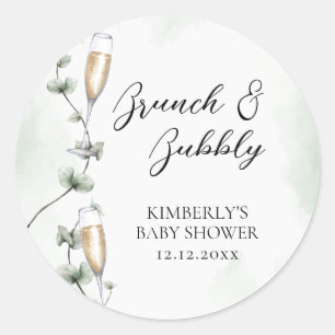 Sticker Rond Eucalyptus Brunch Champagne Baby shower de jardin