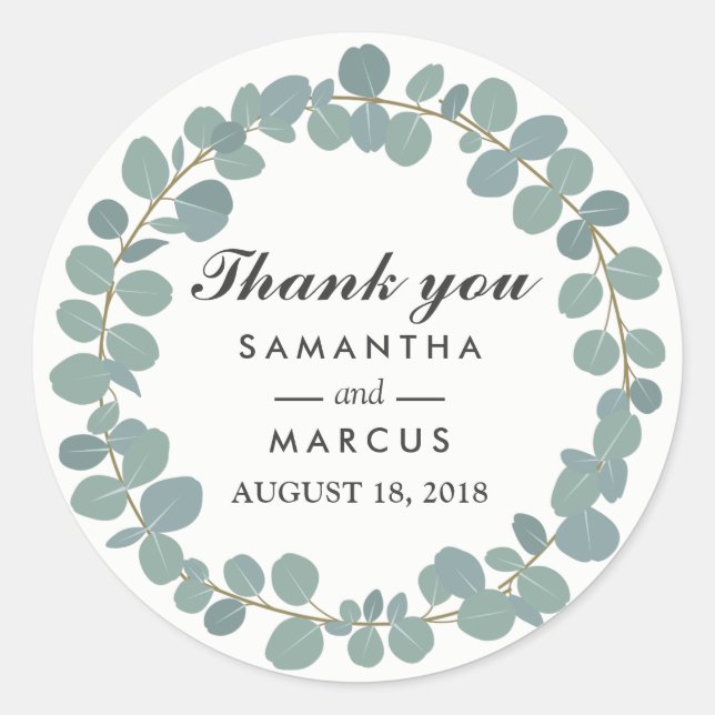 Sticker Rond Eucalyptus Cercle Vert Mariage Merci (Devant)