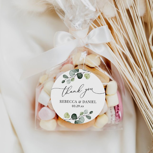 Sticker Rond Eucalyptus de verdure rustique Merci personnalisé (Créateur téléchargé)